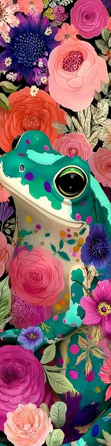 Free printable frog bookmark featuring green face looking out frog